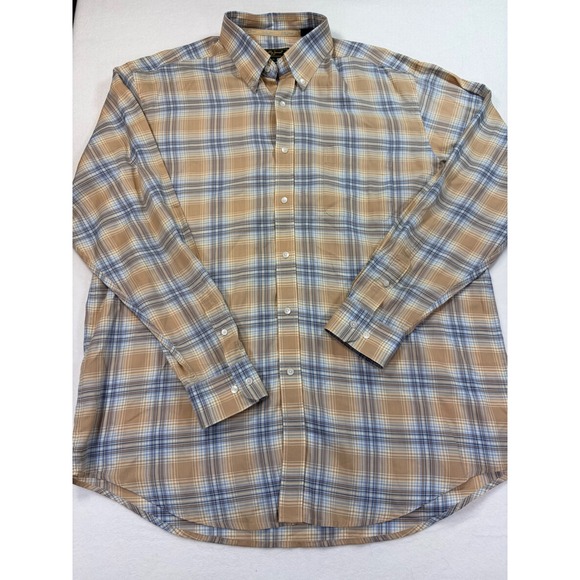 Bobby Jones Other - Bobby Jones Collection Mens XL Tan Blue Plaid Button Down Shirt Woven In Italy